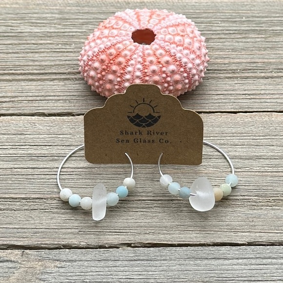 Sea Glass Earrings Boho Hoop| Genuine Seaglass| Beach Jewelry Gift For Her - Picture 4 of 6